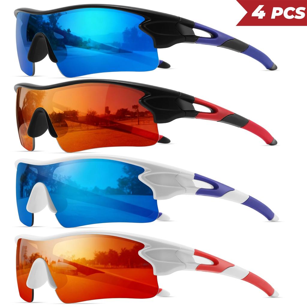 4PCS New Fashion Colorful Sports Sunglasses - One-Piece Wraparound Lens UV400 for Running Cycling Outdoor 7