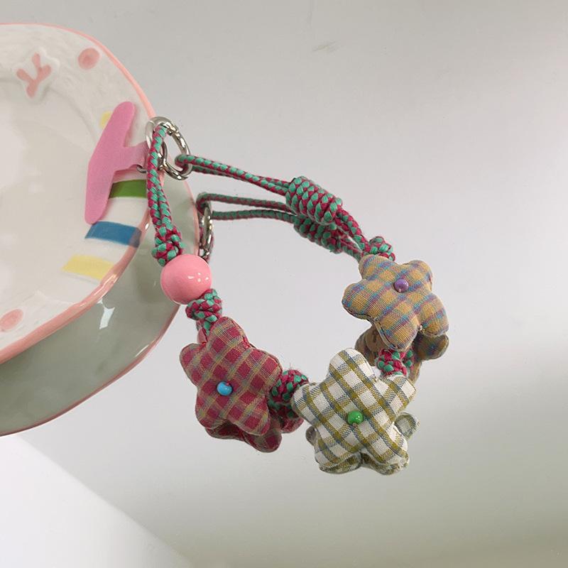 Creative Handmade Japanese Flower Bead Bracelet Mobile Phone Universal Lanyard Keychain Bag Charm Decorative Pendant Accessories Nylon