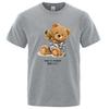 Sitting Machine Bear Cartoon Prints Funny T-Shirt Men Loose Cotton Clothing Crewneck Breathable Casual T Shirt Oversized Tees