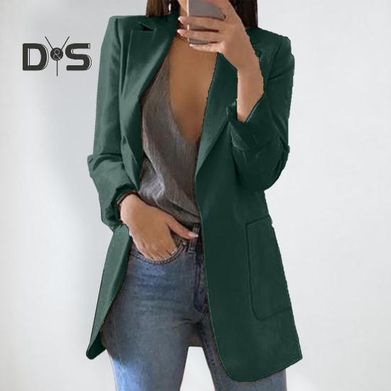Women Suit Coat Lapel Long Sleeve Open Front Suit Jacket with Pockets Slim Fit Solid Color Business Office Lady Outwear
