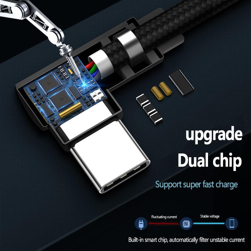 USB To Type C Fast Charge Cable 90 Degree Elbow 40W 5A Phone Quick Charging Cord High Speed Data Transfer Wire 0.25m/1m/1.5m/2m