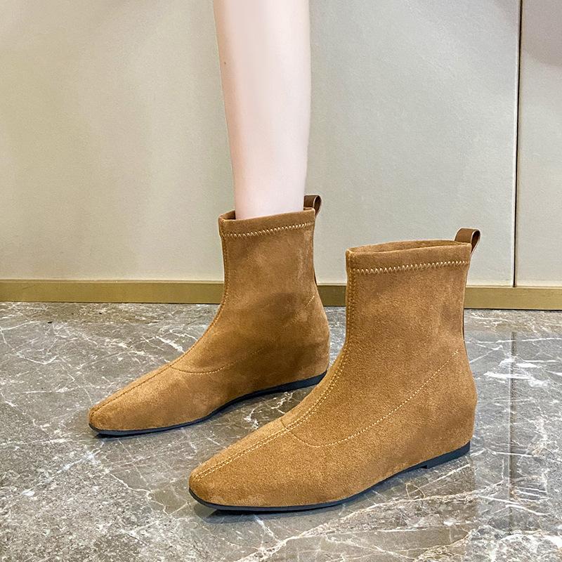 2025 New Korean Version Suede Elastic Boots Daily Thin Short Boots Short Boots Sleeve Thin Boots Versatile Fashion Boots