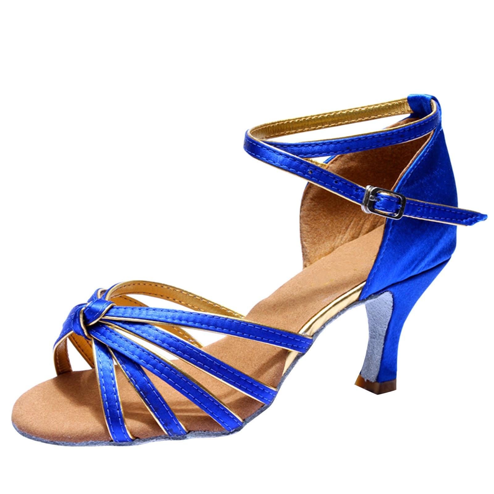 

(Куниде) Женские цветные модные сандалии для бальных танцев, румбы, вальса, выпускного вечера, латиноамериканских танцев 37 синий