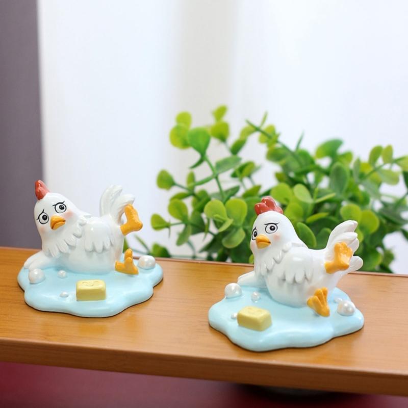 Funny Resin Slipping Chicken Figure Phone Stand Desk Decors Humorous Ornament Gift for Friend Family Birthday Holiday