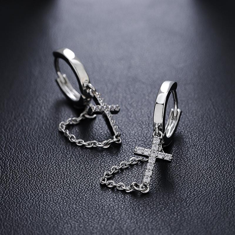 Fashionable And Creative Cross Inlaid Zircon Earrings For Men And Women Hip-hop Punk Tassel Pendants, Daily Party Jewelry Gifts