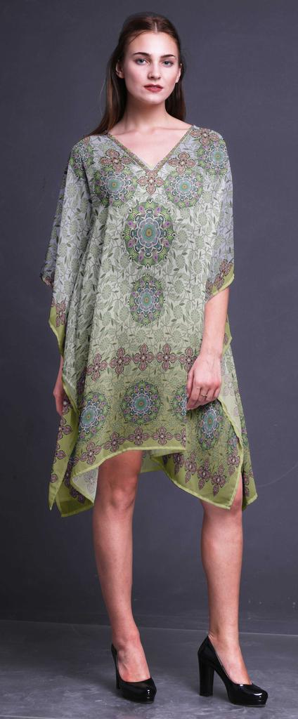 Phagun Ladies Kaftan Holiday Loungewear Midi Dress Beach Coverup-4X-5X