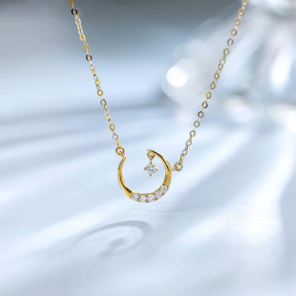 FANCIME 18K Gold Diamond Moon Necklace for Crescent Perfect for Gift Wrapping Included Women, Moon, Lab-Grown Diamonds, Mother's Day, Christmas,