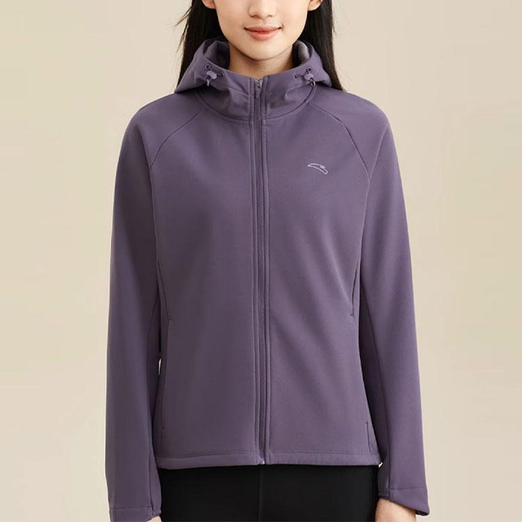 Anta Running Series Solid Color Zipper Hooded Fleece Jacket Women Jacket Quiet-Purple 962345602-2