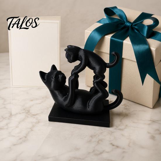 Cat Collectible Art 3D Printed Black Figurine, Modern Kitten Statue, Animal Shape Shelf Figure Desk Decoration for Home Office, Gift Lovers Piece