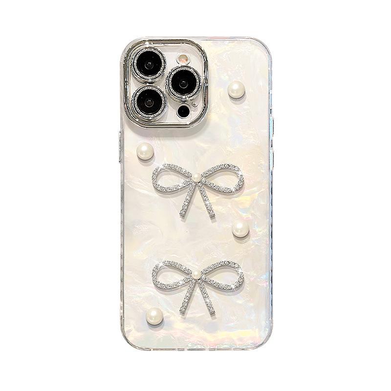 Pearl Bow Bracelet Is Suitable for Apple 16 Shell Pattern Mobile Phone Case 13promax Premium Sense 14 New Women's 15.