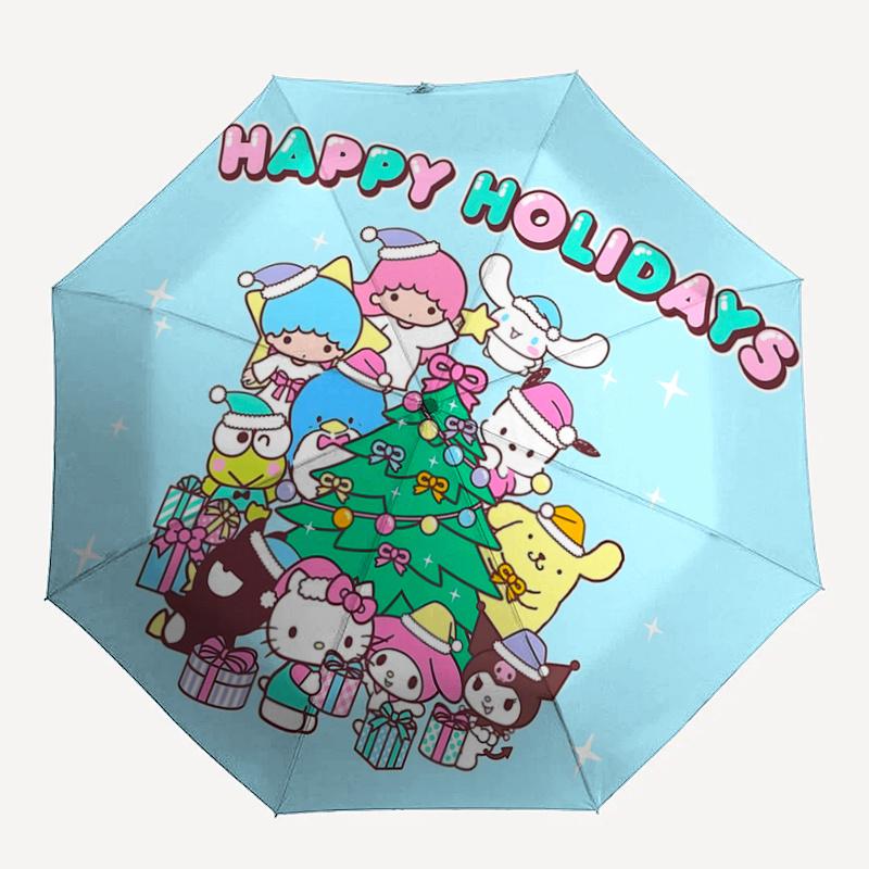 1pc Hello Kitty & Friends Festive Gift Set with Automatic Opening Umbrella - Portable 3-Fold Design, 8-Bone Iron Frame Outdoor Umbrella for Fans, Trav