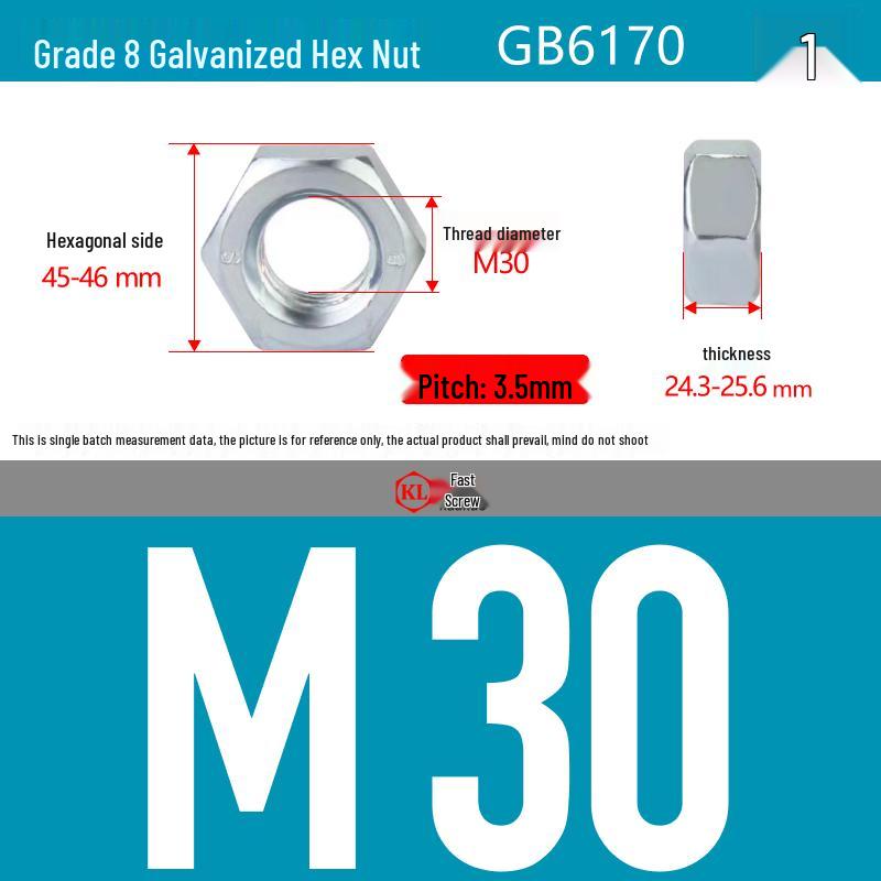 Galvanized Hex Nuts, Flat Washers, Spring Washers in M2-M48, Blue and White Zinc Coated