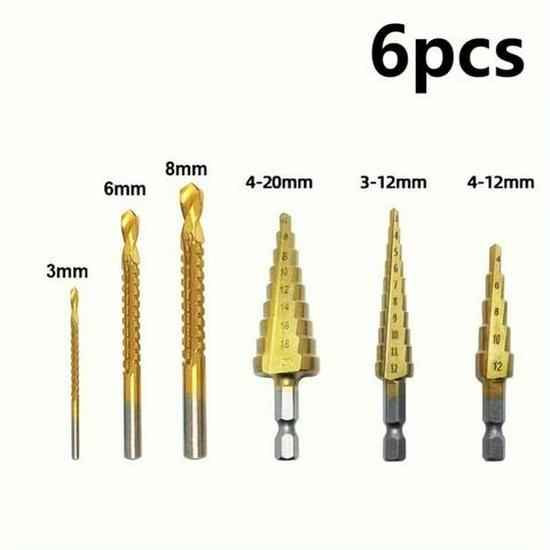 6PC Serrated Titanium Step Drill Set - Rustproof, Multifunctional Woodworking Hole Opener