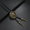 Mens Adjustable Leather Cord Bolo Tie with Enamel Metal Badge Pendant Western Rodeos Outfit Shirt Chain Necktie Necklace
