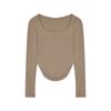 Autumn New U Collar Solid Color Sexy Low Collar Irregular Slim Long Sleeve T-shirt Women with A Base Shirt Top