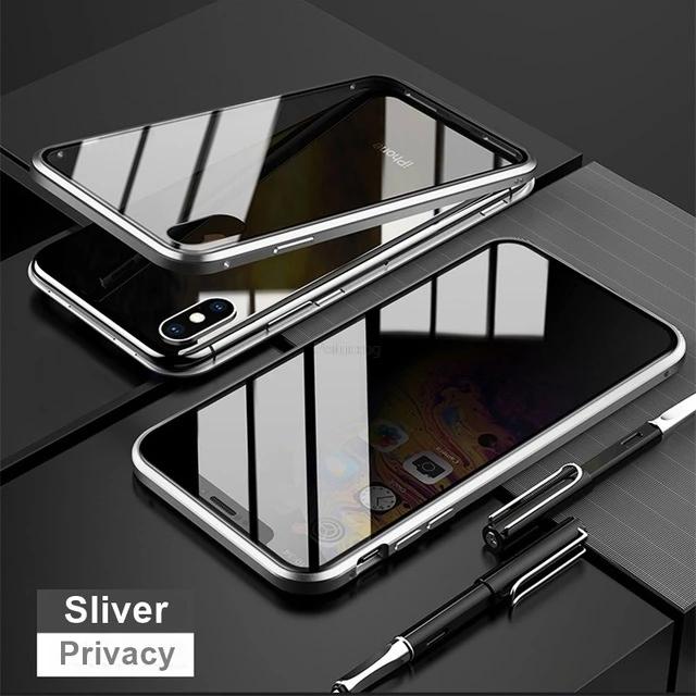 Magnetické tvrzené sklo Privacy Metal Case Pro iphone 15 14 13 12 XR 11 Pro MAX X 7 8 6 Plus 360 Magnet Antispy Protective Cover