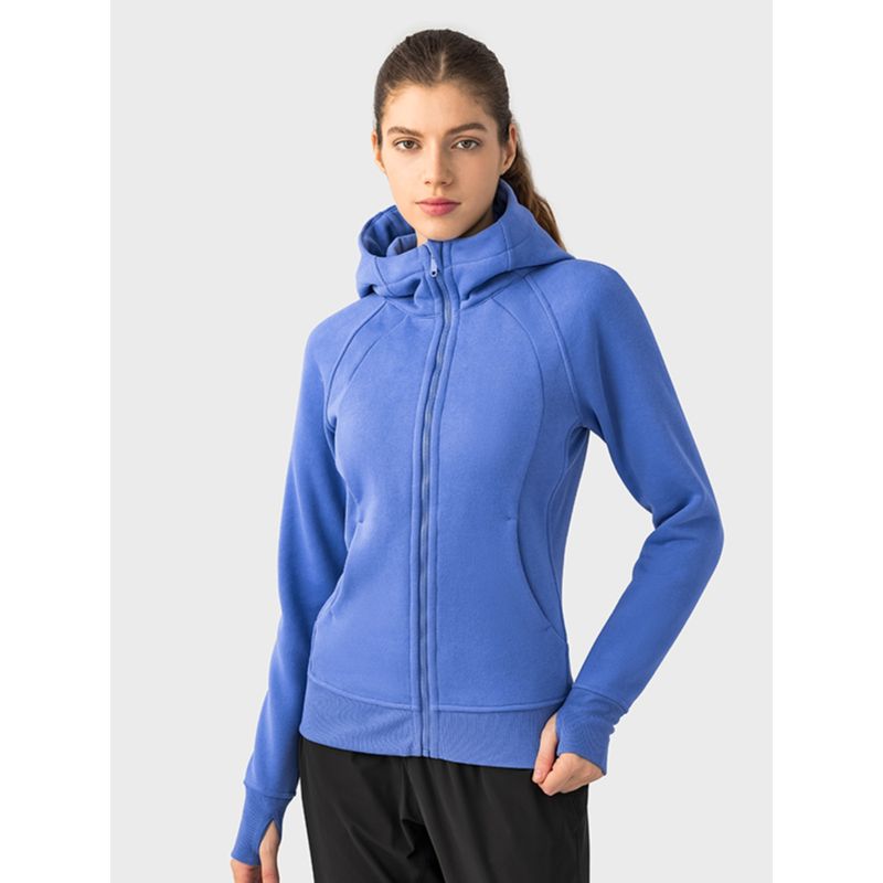 Waist-Tight Thin Yoga Wear Fall and Winter Running Jacket Workout Top Silm Hooded Cardigan Sweater Female Fleece-lined Thickened