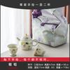 Guochao Hand-Painted Chrysanthemum One Pot Two Cups Set Portable Cloth Bag Outdoor Tea Drinking High Value Light Luxury Travel Tea Set