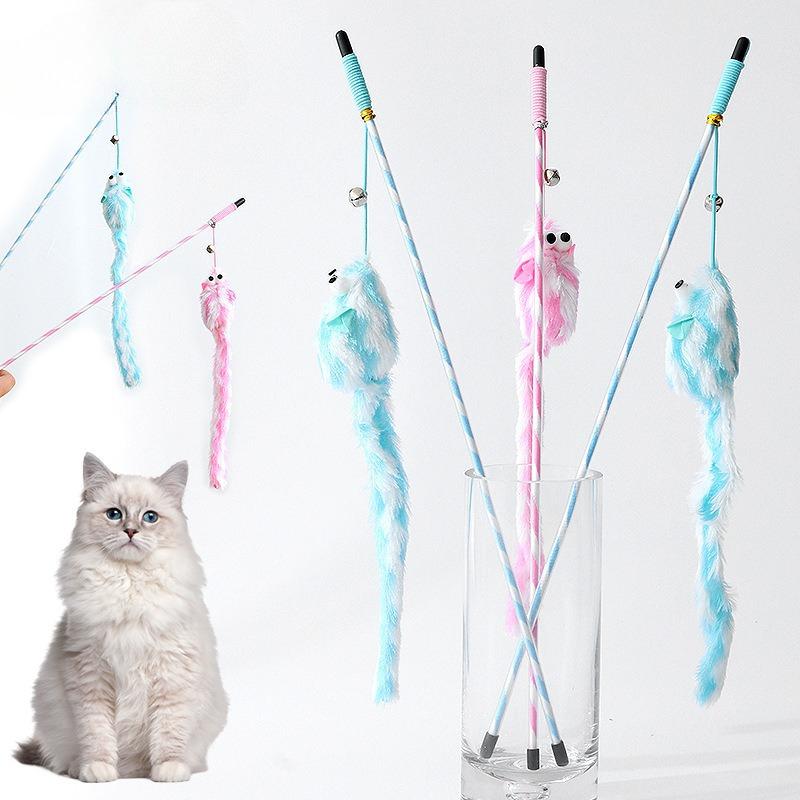 Cat Teaser Stick Toy Plush Mouse with Bell Interactive Teasing Toy for Kitten Bite-Resistant Teeth-Grinding Cat Toy Supplies