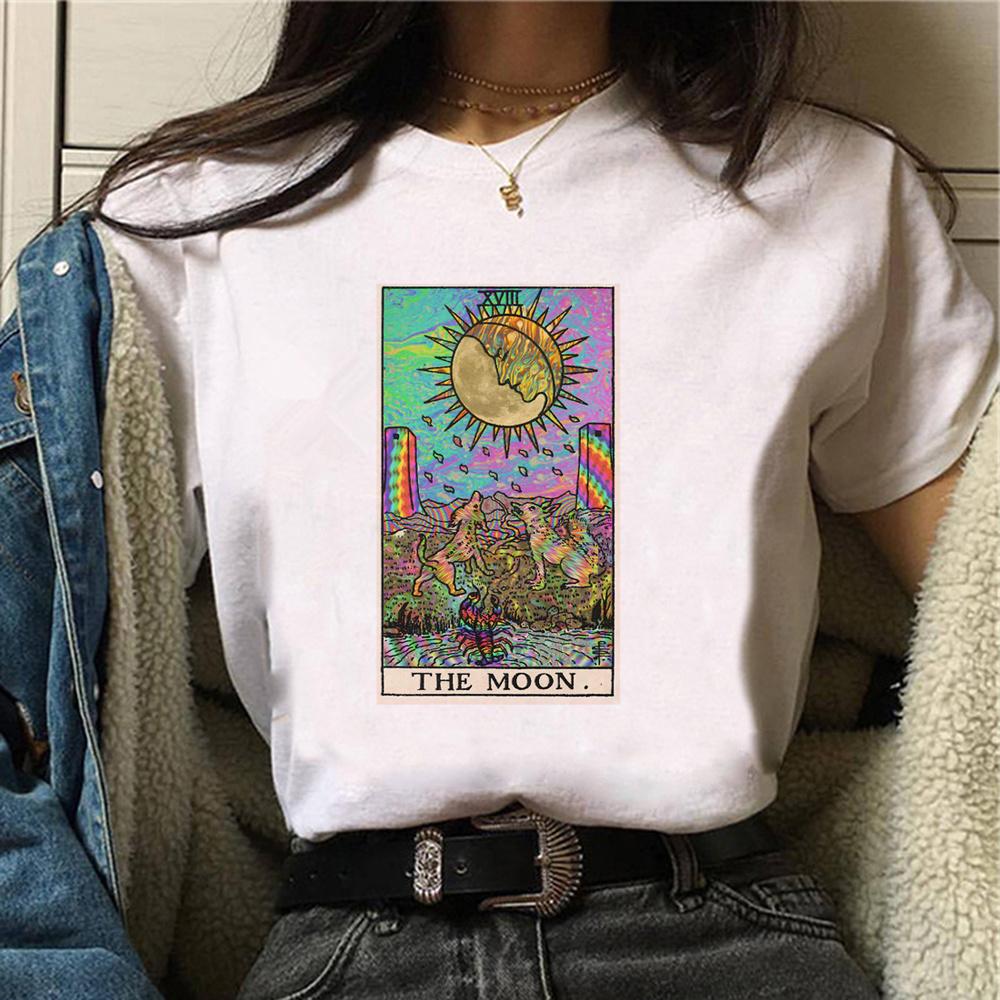 Witch Triple Moon Gothic Sun Top Women Harajuku T-shirts Girl Graphic Harajuku 2000s Clothing Graphic T Shirts Fashion  Y2K Top