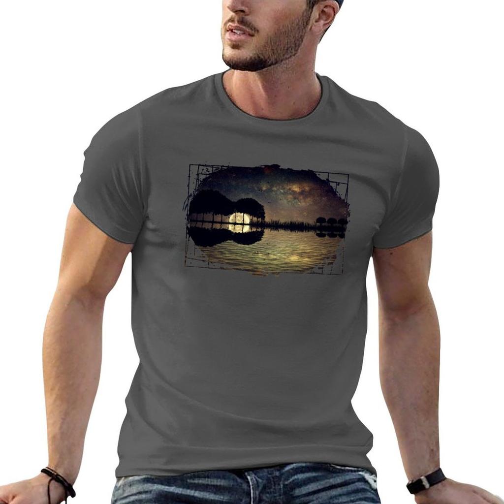 Guitar Island Moonlight TShirt Man T Shirt Summer Anime T Shirts for Man TShirt