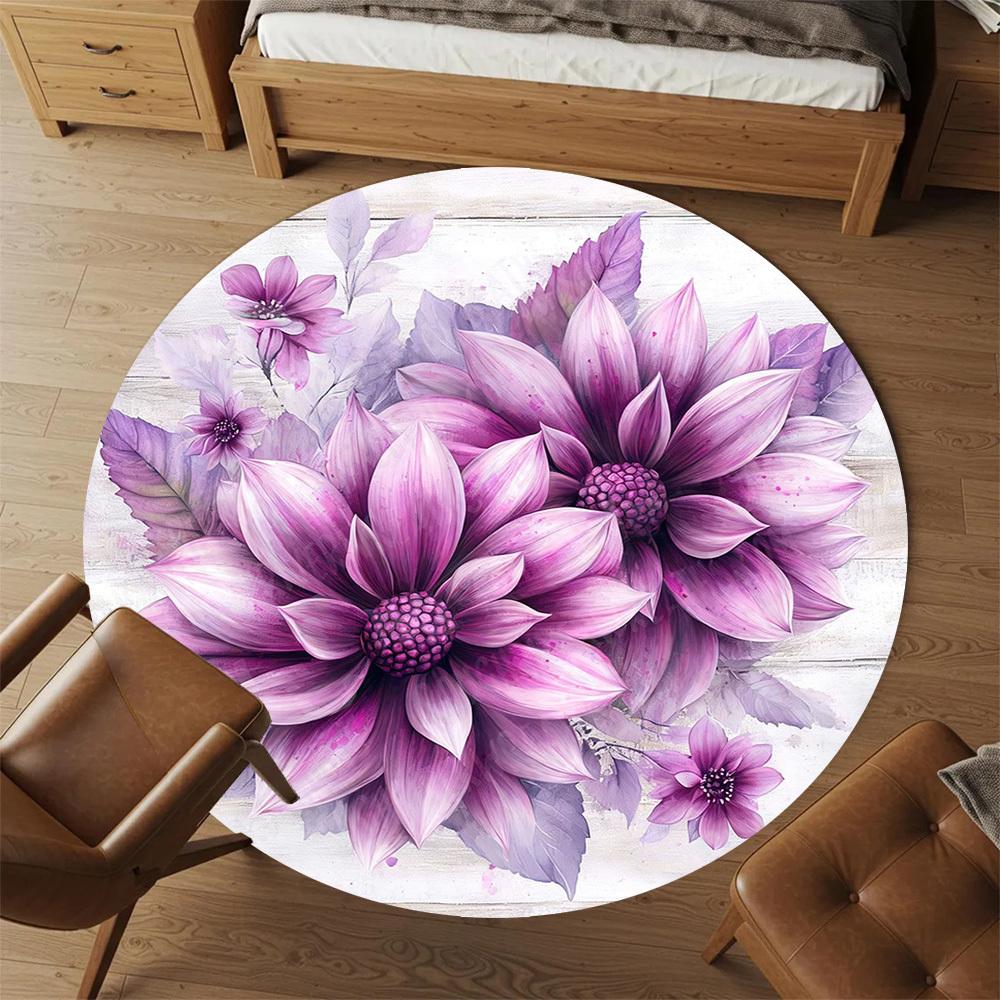 1PC Floral Pattern Office Round Area Rug, Under Office Chairs Bedroom Living Room Home Decor, Carpet for Office -1110097