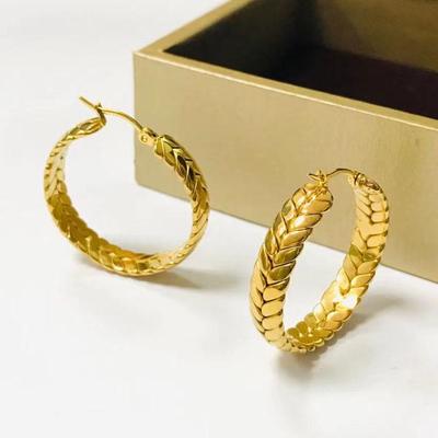 Серьги-кольца из 18-каратного золота из нержавеющей стали с огранкой «Пшеница»