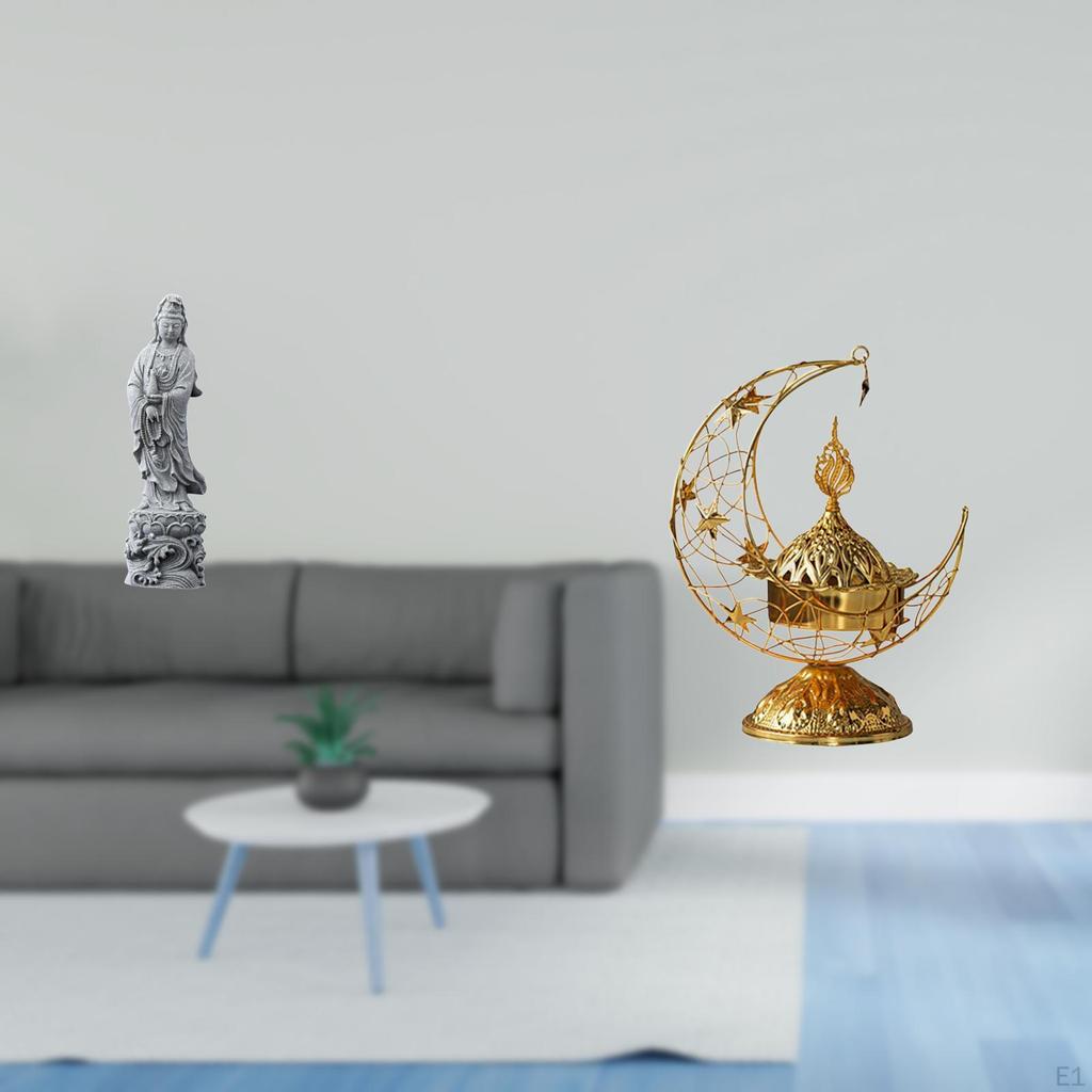 Guan Yin Stone Statue And Arabic Burner Fusion Decorative Feng Shui Buddhist Candle Stand for Home