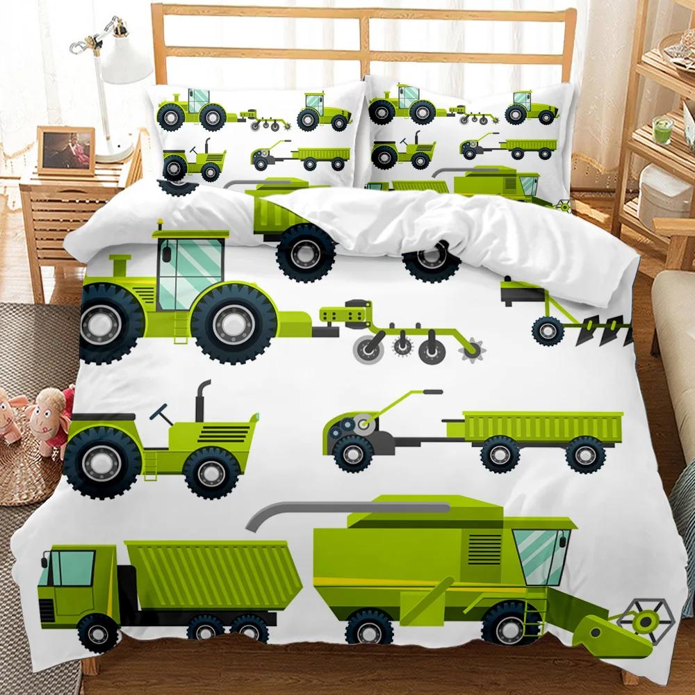 Engineering Car Duvet Cover Construction Vehicle Bedding Set Boys Excavator Dump Truck Cement Mixer Roller Polyester Qulit Cover