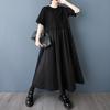Short Sleeve Plus Size Black Vintage Patchwork New In Dresses for Women Casual Loose Long Summer Dress