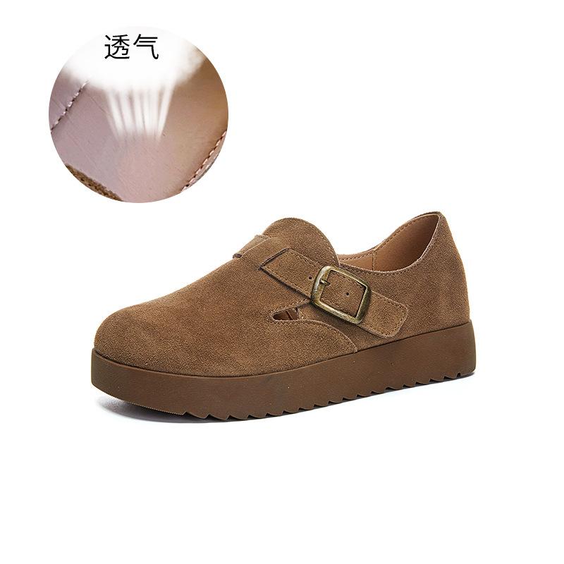 

Новые кожаные повседневные одинарные туфли женские весна 2025 новые туфли на толстой подошве белые туфли на толстой подошве модные универсальные женские туфли 40 глубокая кофе