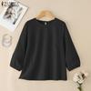 ZANZEA Women Casual Round Neck Solid Color 3/4 Sleeve Blouse