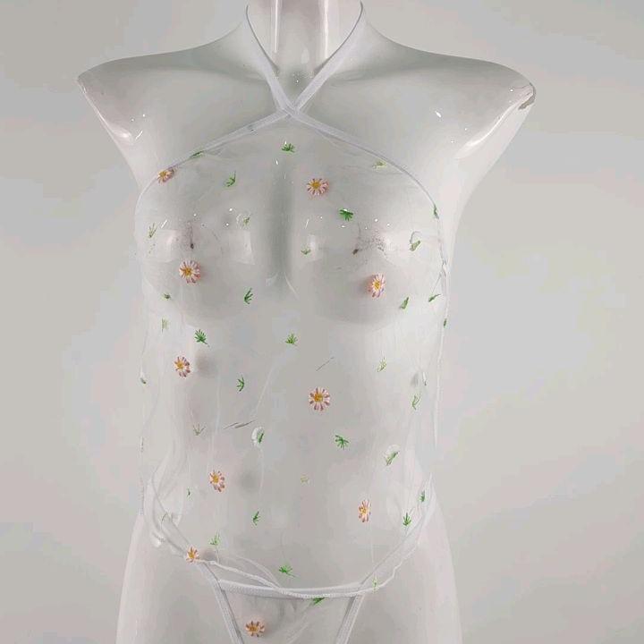 European & American September Sexy Mesh Print Backless Playwear