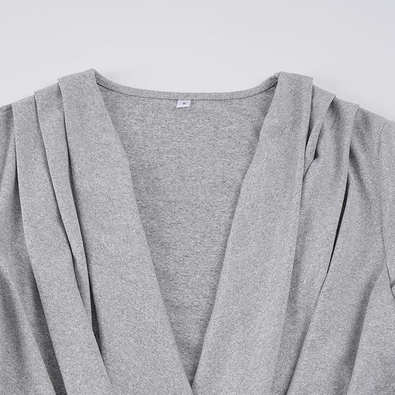 Sexy Deep V Neck Pleated Solid Short Sleeve T Shirt For Women