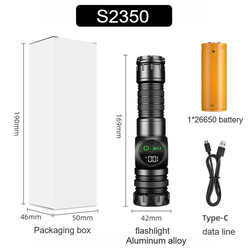 White Laser LED Flashlight Zoom function COB Side Light USB Rechargeable Torch Tail Magnet With Display Long Range Lamp