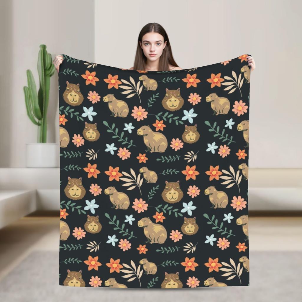 Capybara Pattern Fleece Blanket Kawaii Animal Funny Throw Blankets for Sofa Bedding Lounge 150*125cm Plush Thin Quilt