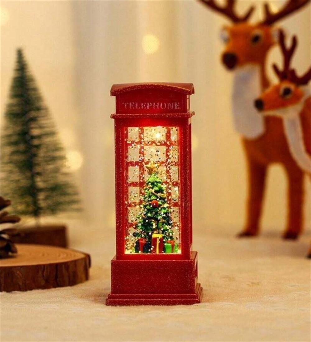 

Рождественская красная телефонная будка, украшение, елка, снеговик, фигурка Санта-Клауса, фонарь, лампа, светящиеся украшения, подарок для домашнего декора