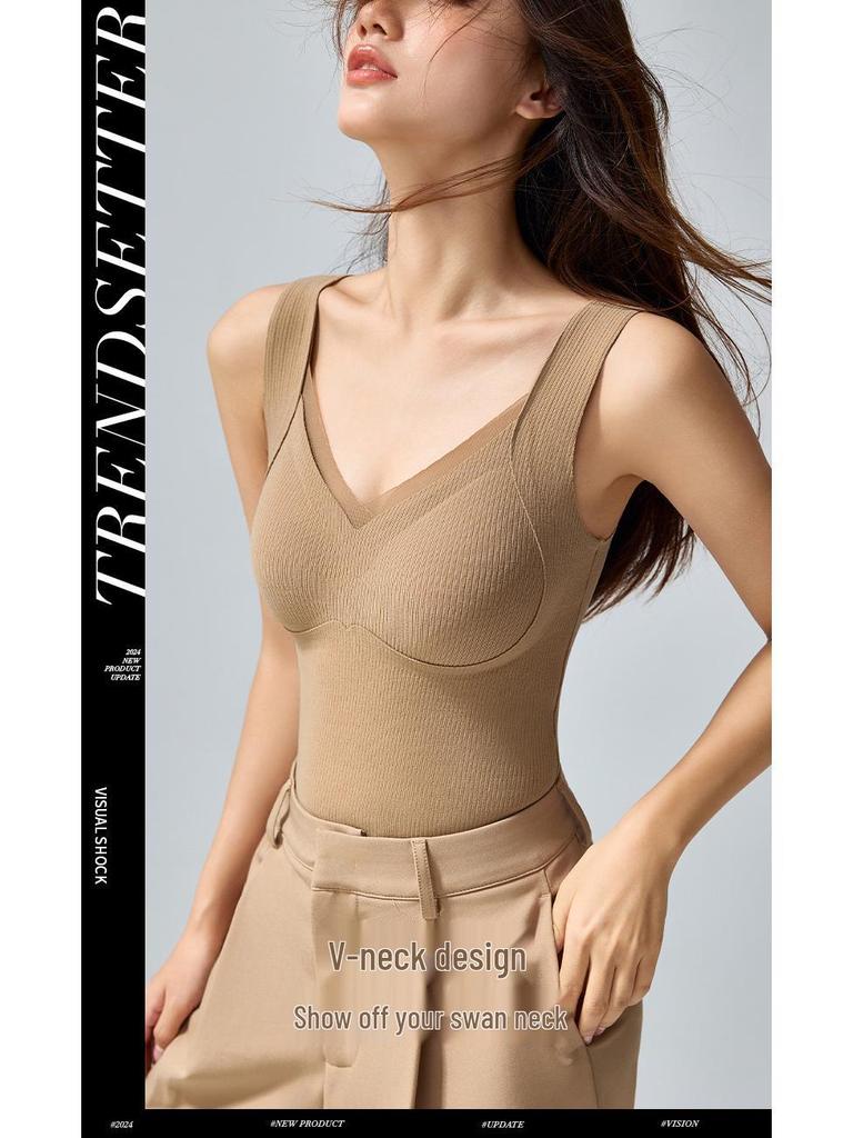 Women's Seamless V-Neck Vest - Warm, Slimming Base Layer with Built-in Support