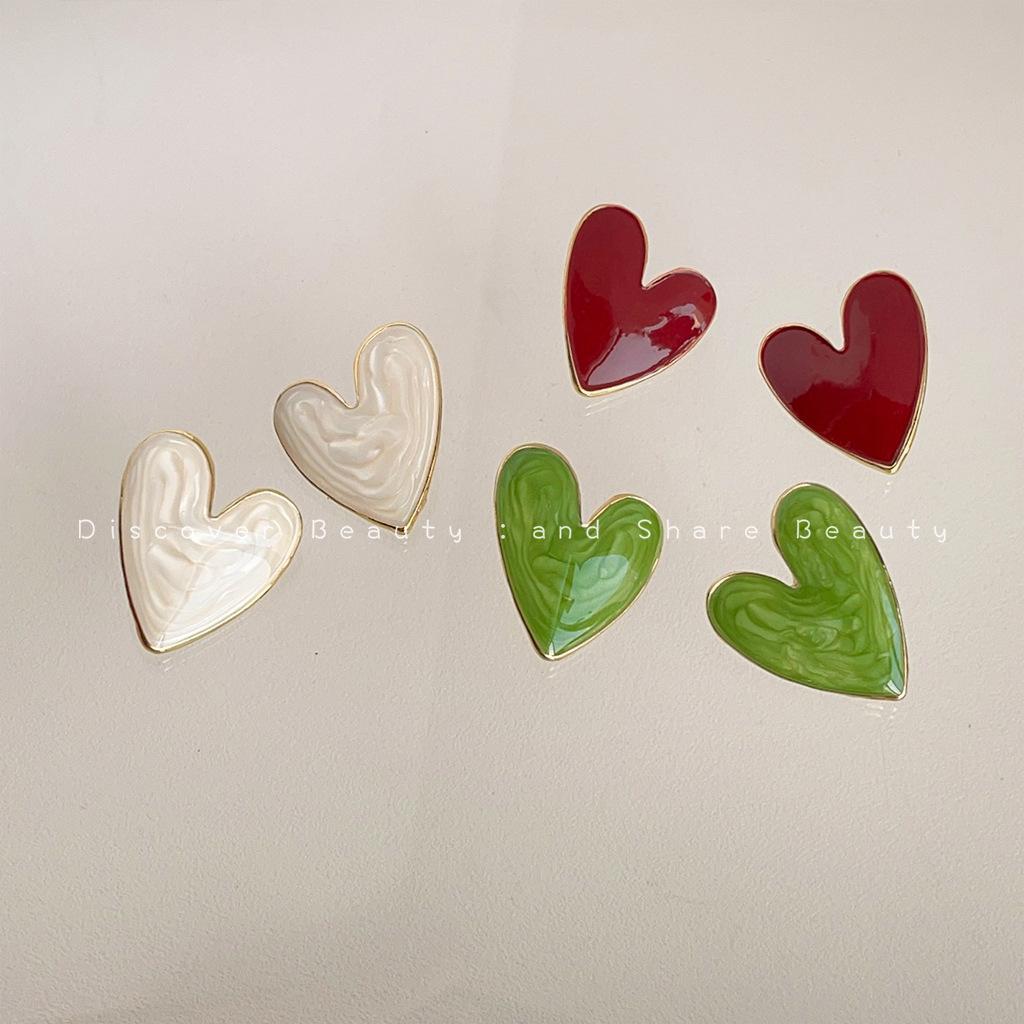 French Style Ombré Drip Paint Heart Stud Earrings for Women, Niche Artistic Sweet Personalized Fashion Jewelry Trending Gift Idea