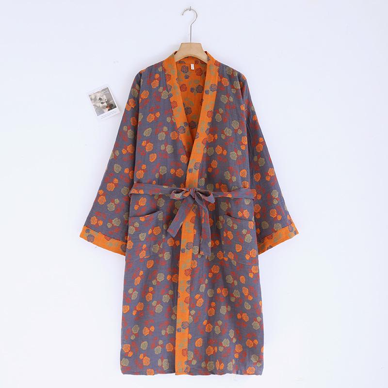 Dámská retro žakárová bavlněná yukata: Lehká jarní/podzimní noční košilka a pyžamo ve stylu kimona.