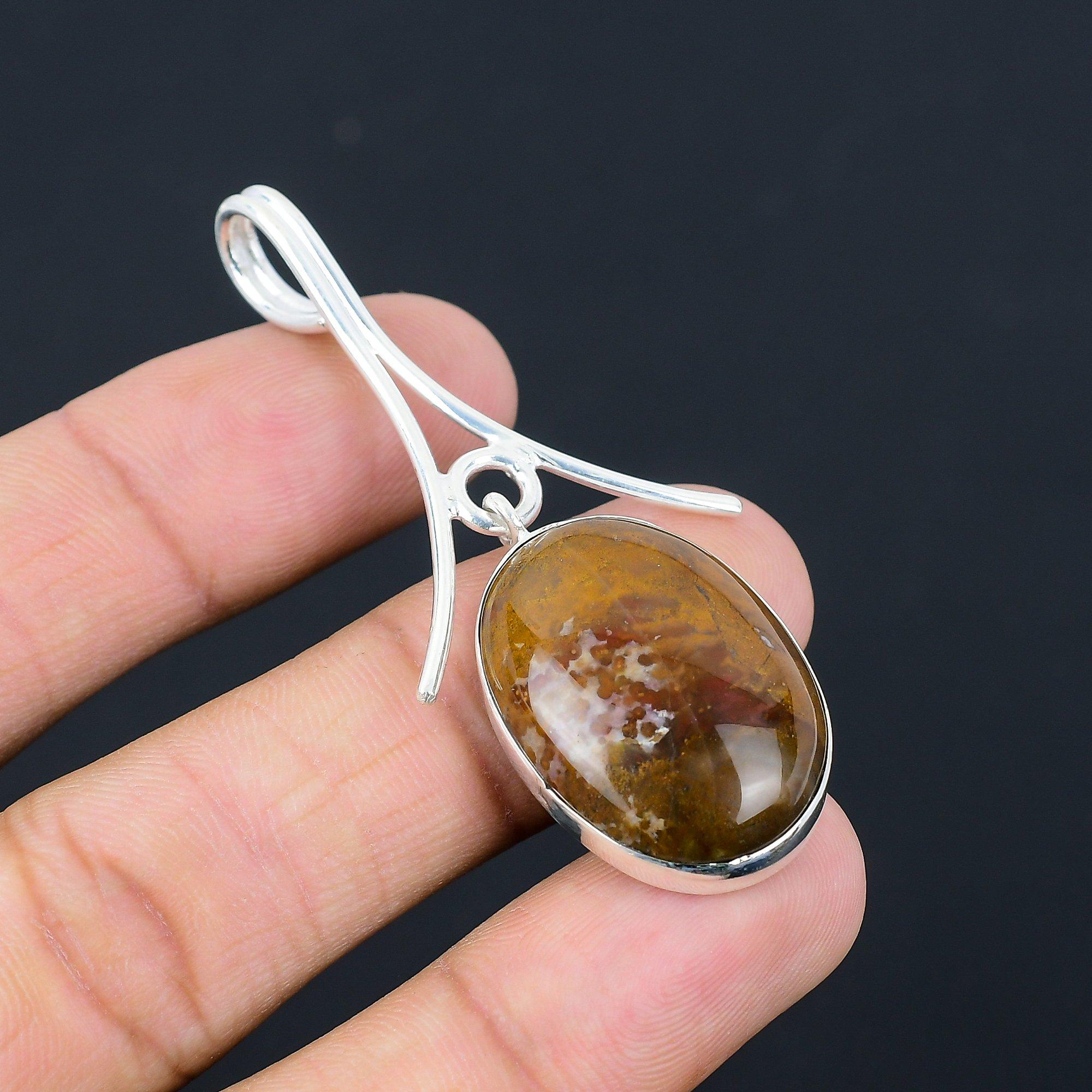 Daughters Day Deal Oval Plume Agate Gemstone Pendant Jewelry 925 Sterling Silver