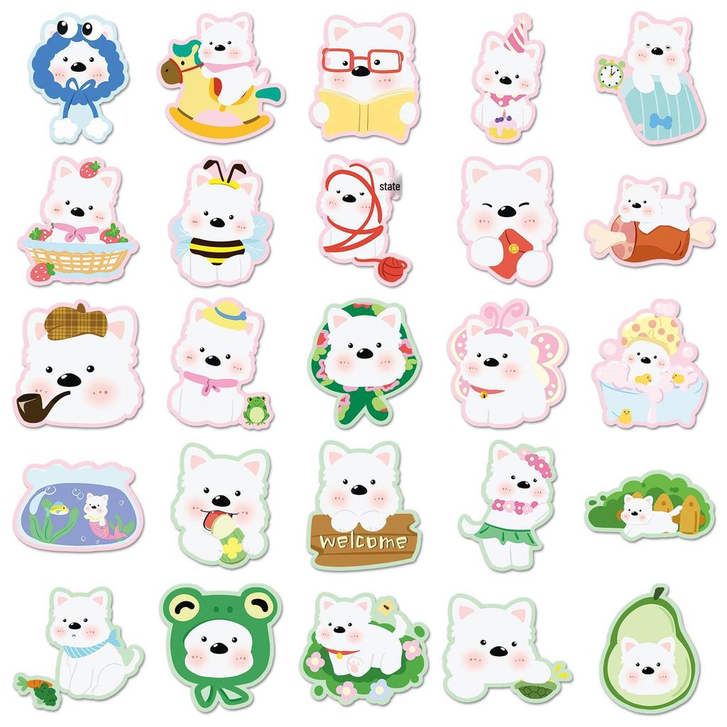 50 Cute West Highland White Terrier Stickers: Hand-Drawn Pet Decorations for Journals and Cards