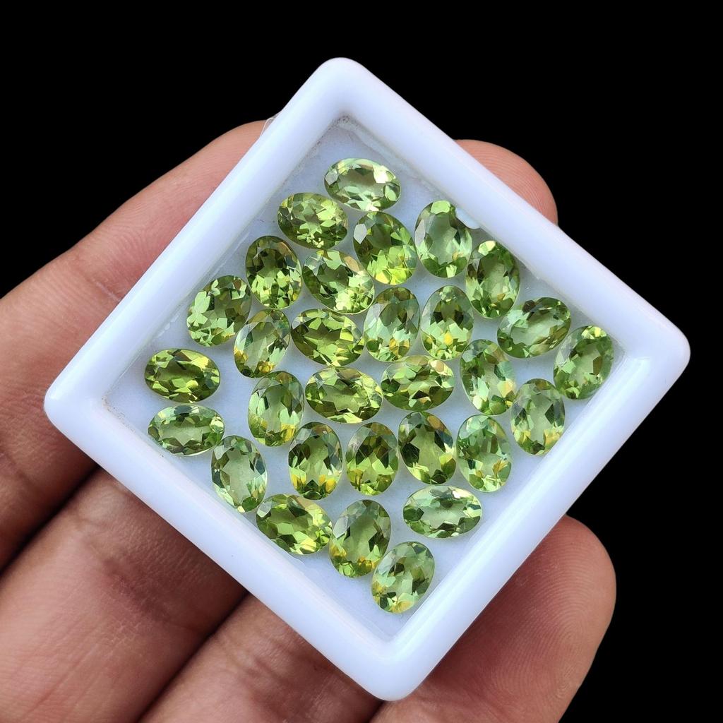 Natural 7x5 MM Size Oval Cut Peridot Gemstone, Healing 30 Pieces Lot In Box, Gemstone Lot.