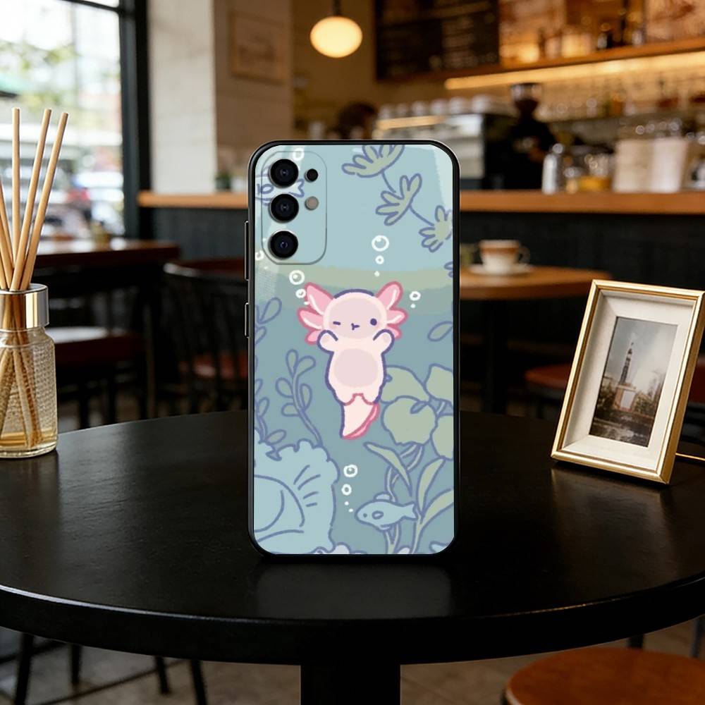 Cute axolotl Phone Case For Samsung S25,S24,S21,S22,S23,S30,Ultra,S20,Plus,Fe,Lite,Note,10,Black Cover