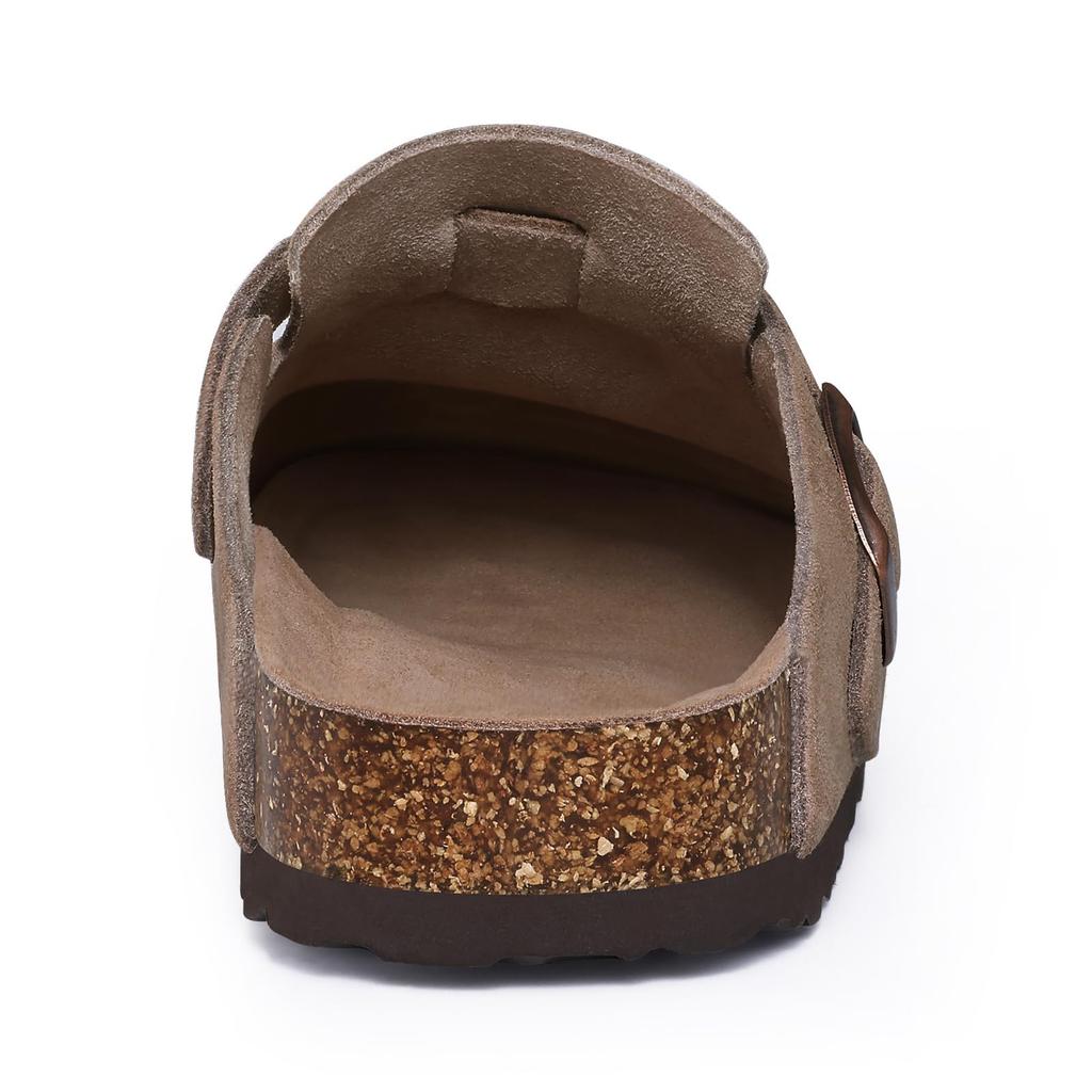 Fashion Crestar Women's Suede Clogs Lady Fashion Buckle Leather Mules Comfort Cork Footbed Potato Shoes with Arch Support Beach Sandal