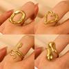 European & American Fashion Stainless Steel Geometric Water Drop Heart Snake Open Ring for Women