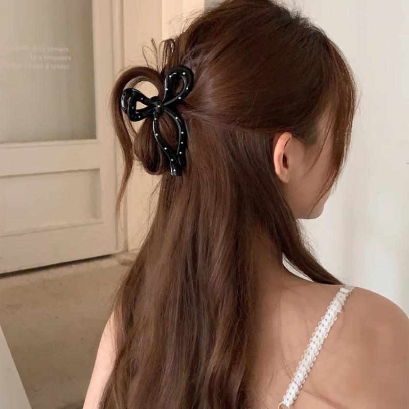 Black White Bowknot Hair Claw for Women Korean Elegant Bow Hair Clips Crab Hairpins Barrette Girl Hair Accessories