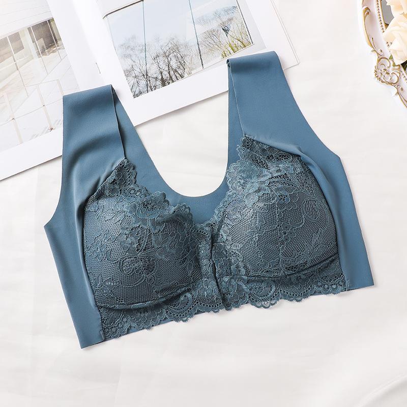 Large Front Buckle Gathers Bra, Fixed Cup Lifting, Top Brace, Lace Vest Style Bra