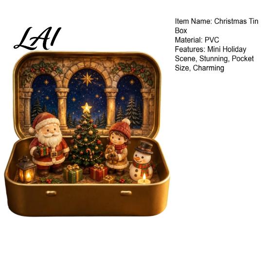 Christmas Mantelpiece A Tin Set in Ornament Mini Box, Pocket Size Holiday Scene Desktop
