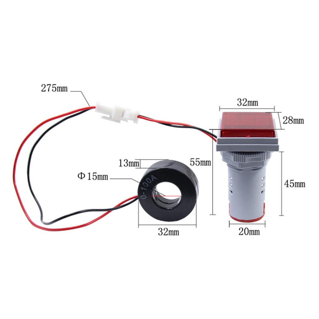 ThreeDigit Display AC Current Voltage Frequency 3in1 Indicator 22mm Square Head LED